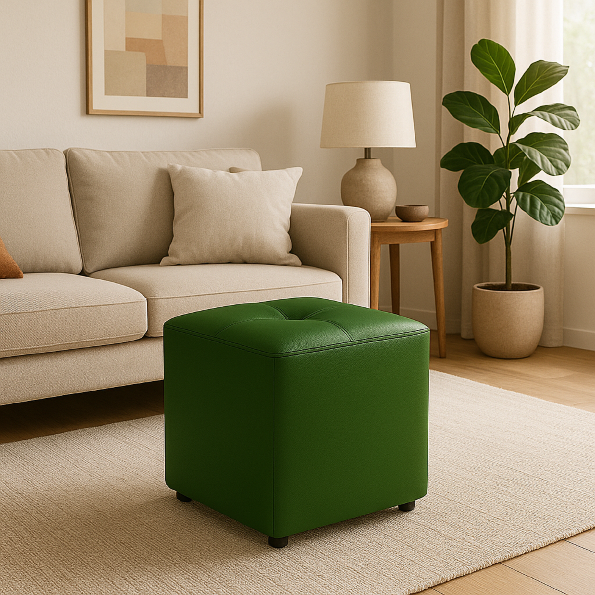Puff Cubo Verde Oliva 40x40x42 | PUFF BOGOTA