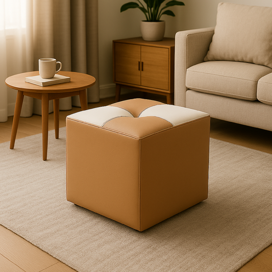 Puff Cubo 42x40x40 Ajedrezado Beige