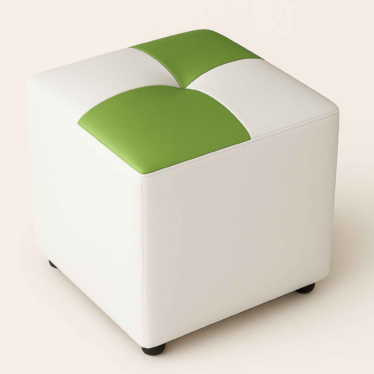 Puff Cubo 42x40x40 Ajedrezado balnco- verde