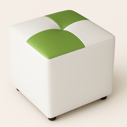 Puff Cubo 42x40x40 Ajedrezado balnco- verde